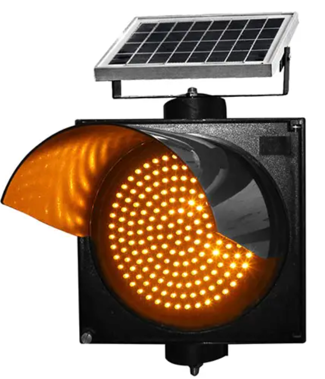 300mm 400mm yellow LED solar powered warning flashing traffic light